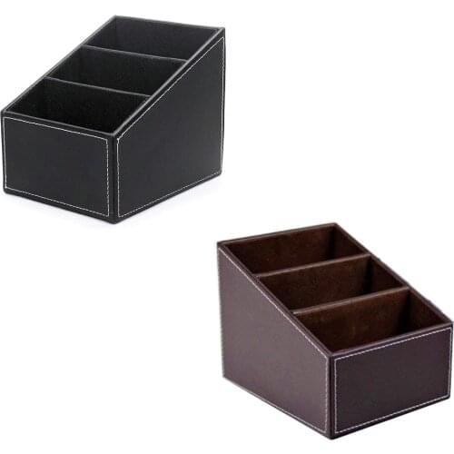 3 Compartments PU Leather Remote Controller Holder TV Guide CD Organizer Caddy Caddy Stationery Pens Pencils Organizer