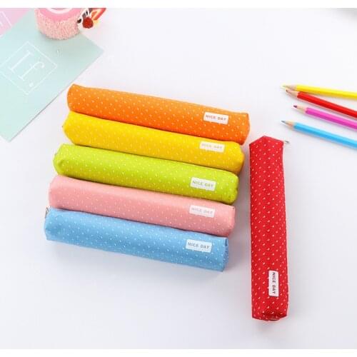 DL Korean creative watercolor stick stationery box and pupil multi-functional bag canvas pen Cases Kawaii Dot Fashion for Women