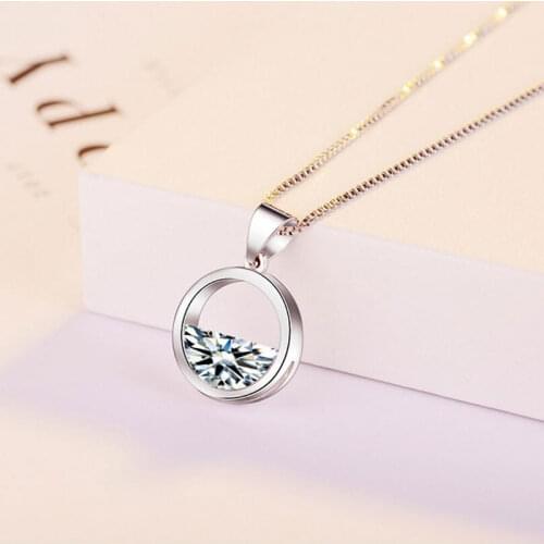 925 Sterling Silver Elegant Circle Water Spring Clavicle Chain Necklace Crystal Zircon Necklace Jewelry For Women S-N201