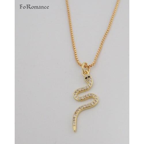 Foromance - YELLOW GOLD GP 18" BOX LINK CHAIN NECKLACE & VIVID SNAKE BLACK AND CLEAR CZ STONES PENDANT TALL 32MM 1.26 inch