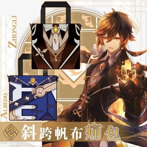 Game Genshin Impact Albedo Zhongli Venti Canvas Bag Cosplay Men Women Student Travel Shoulder Bag Cute Casual Bag Birthday Gifts
