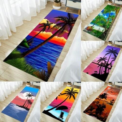 Coconut Tree Pattern Kitchen Rug Bedroom Hallway Floor Carpet Bathroom Rug Home Anti-slip Entrance Doormat Bedside Mat