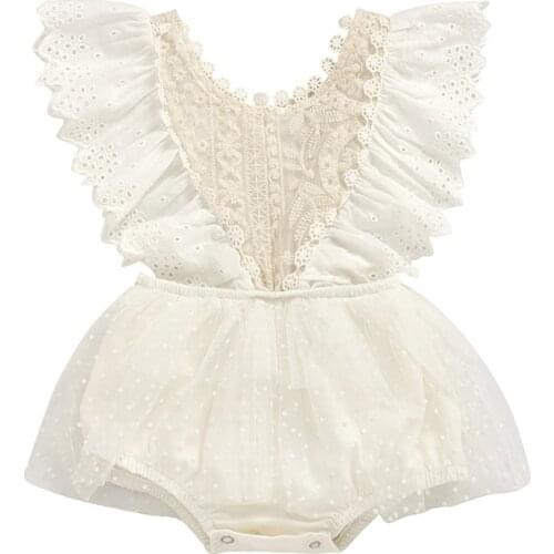 Summer lovely baby girls romper new white lace gauze skirt summer princess net dress cute Jumpsuit