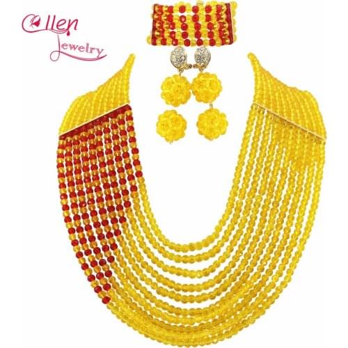 African Crystal beads Necklace Bracelet Earrings jewelry Sets Statement Necklace Nigerian Wedding beaded Jewelry Sets N0072