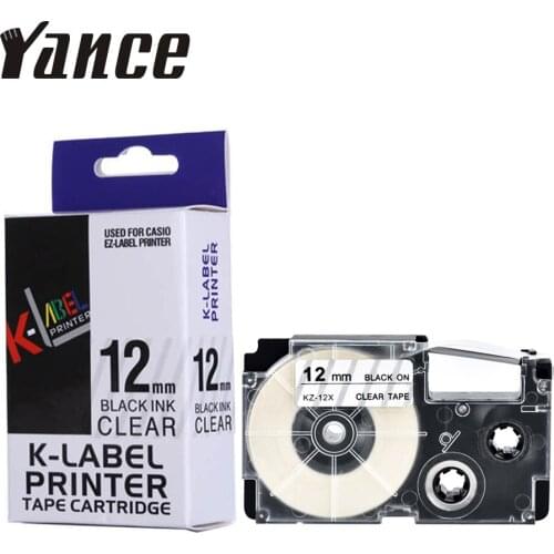 Yance XR-12X XR 12X Compatible Casio 12mm Black on Clear label tape for EZ label maker printer KL-60-L KL-60SR KL-170 KL-100