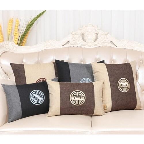 Linen Embroidered Cushion Cover Sofa Chinese Style Classical Pillowcase Sofa Bed Car Decoration Office Waist Pillow Cover