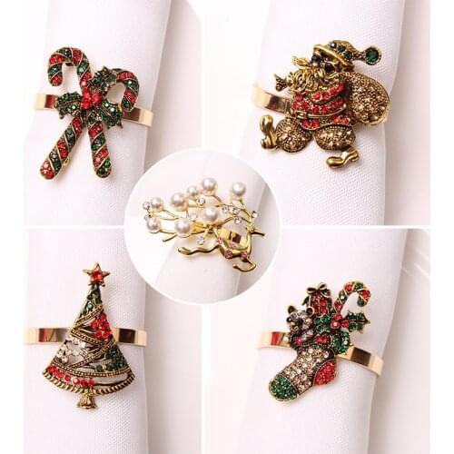 Metal Christmas Tree Napkin Rings Bow Flower Wreath Mouth Ring Wedding Banquet Hotel Table Supplies Circle Merry Xmas Decoration