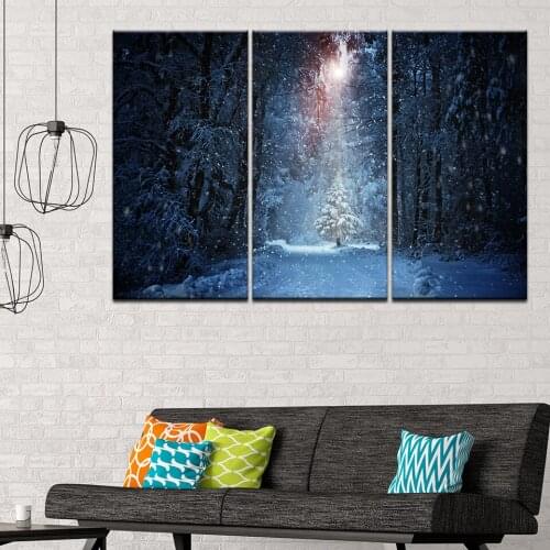 Modular Canvas Painting Modern Wall Art Room Home Decor Framed Pictures 3 Piece Forest Snow Tree Snow House Landscape Oil Poster
