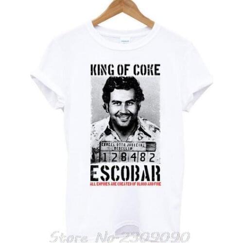 King of Coke Pablo Escobar Narcos Mens T Shirt Hip Hop Camisetas Tee Shirt Joaquin Guzman Harajuku T Shirt Men Streetwear