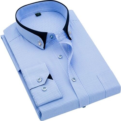 Mens New Business Slim Plaid Cotton Shirt Casual Professional Tooling Bank Formal Jacket Mens Suit Shirt Dad Work Clothes