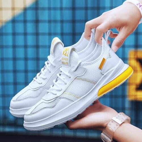 Men Vulcanize Shoes White Sneakers Men Black Shoes Outdoor Walking Lovers Shoes Breathable Flat Men Yellow Casual Shoes 39-44