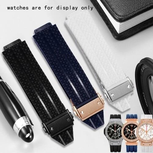 CICIDD Soft Silicone Watchband Black White Dark Bule With Folding Buckle Replacement Belt For Hublot Big Bang Wristband