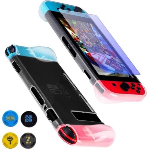 Soft Protective Case Shell & Screen Shield Protector for Nintend Switch NS Console With Joy Con Thumb Stick Grip Analog Caps