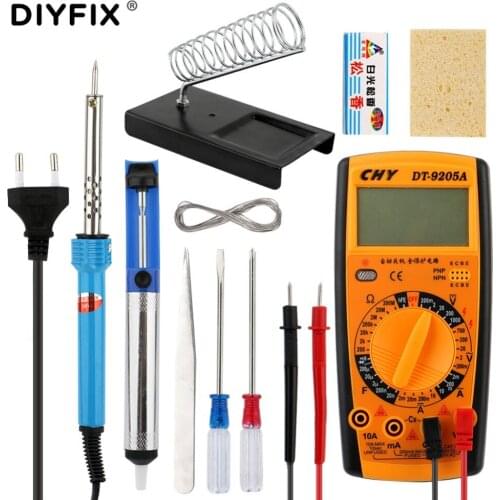 DIYFIX Welding Tool Set Multimeter 30W Soldering Iron Set Suction Pump Stand Hoder Screwdriver Tweezers Rosin Cleaner Test Wire