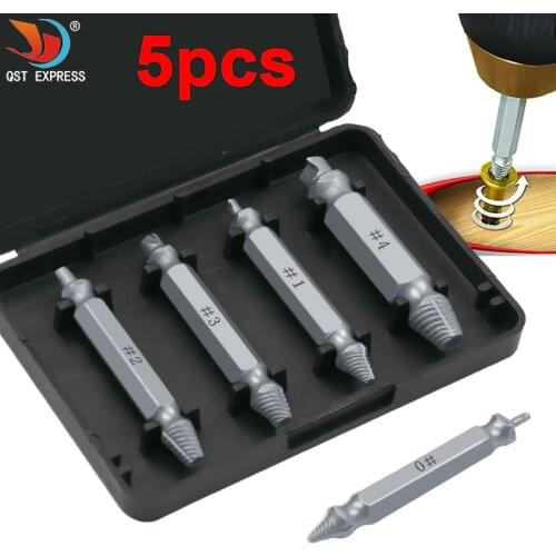 5pcs/set Damaged Screw Extractor Drill Bits Guide Set Broken Speed Out Easy out Bolt Stud Stripped Screw Remover Tool