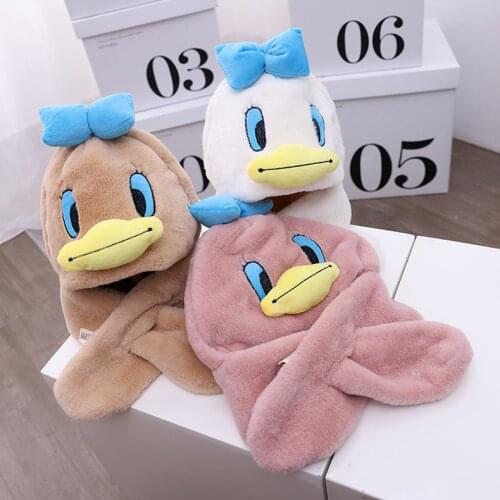 Winter New Duck Modelling Plush Hat Baby Hat Scarf Integrated Full Velvet Warm Child Hat Kids Gift Toy