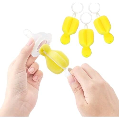 2019 New 10pcs Baby Pacifier Cleaning Sponge Soft Yellow 360 Degree Nipple Cleaner for Infant