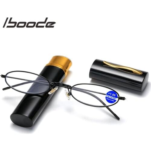 Iboode Aluminum Alloy Oval Reading Glasses Mini Retro Round Presbyopia Eyewear Women Men With +1.0 +1.5 +2.0 +2.5 +3.0 +3.5 +4.0