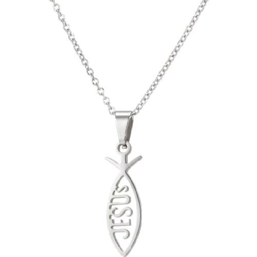 Stainless Steel Necklace For Women Man Sharp Jesus Fish Shape Necklace & Pendant Jesus Christ Amulet Christian Religion Jewelry