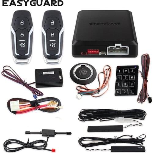 EASYGUARD passive keyless entry pke car security alarm remote engine start push start button touch password entry shock sensor