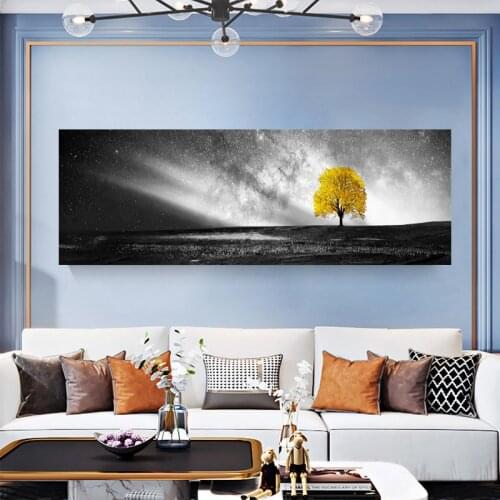 Black White Landscape Painting Posters Prints Yellow Red Tree Creative Minimalist Wall Canvas Pictures For Living Room Bedroom