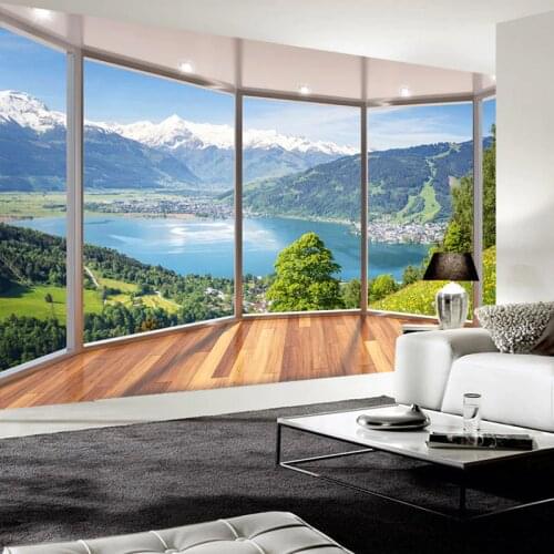 Custom Photo Wallpaper 3D Balcony Forest Lake Space Wall Mural Modern Living Room Background Wall Painting Home Decor Wallpapers