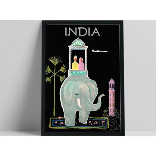 World Travel Printing Poster, India Elephant India Feature Canvas Painting, Vintage Nordic Still Life Wall Picture Home Decor
