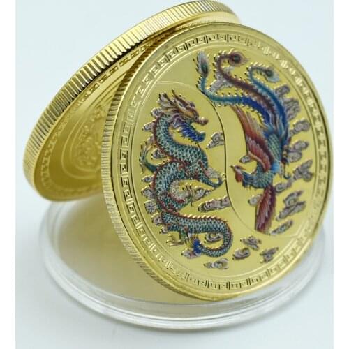 Gold Plated Coin Chinese Dragon Phoenix Silver Coin Commemorative Metal Coins Exchange Collection Gift Souvenir