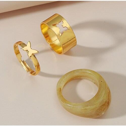 Origin Summer Fashion Open Adjustable Gold Silver Color Butterfly Ring for Women Hollow Out Resin Ring Index Finger Ring Jewelry