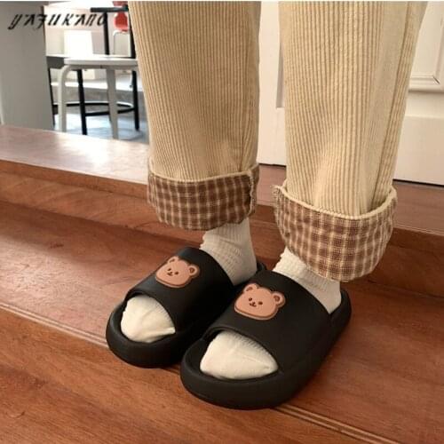 Cute Bear Slippers Female Home Bathroom Summer Ins Girl Home Non-Slip Couple Thick-Soled Sandals Outdoor Casual Women Men Slides