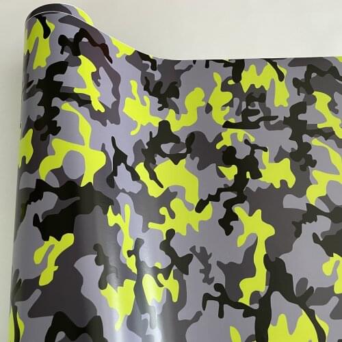 Snow Camouflage Vinyl Black Gray Yellow Car Wrap Adhesive Decal DIY Car Wrapping Sticker Air Release Roll