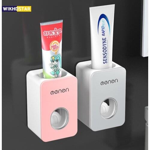 WIKHOSTAR Automatic Toothpaste Dispenser Wall Mount Toothbrush Holder Stand Bathroom Accessories Set Toothpaste Squeezers