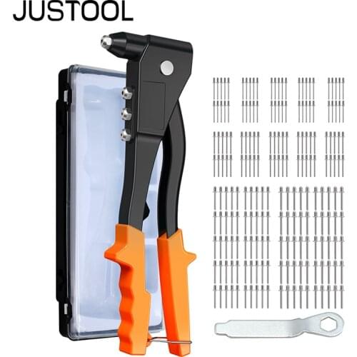 JUSTOOL Pop Rivet Gun Set Convenient Effortless Rivet Hand Tool Kit with 200 Rivets Repair Riveter Heavy Duty for Metal Wooden