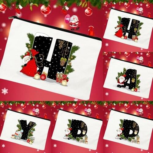 Letter Santa Deer Tree Makeup Bag Women Cosmetic Case Travel Toiletry Organizer Female Storage Pouch Pencil Bags Christmas Gifts
