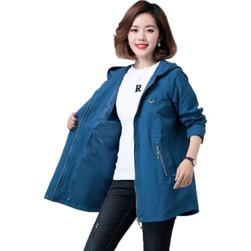 Womens Trench Coat New Spring Autumn Fashion Korean Loose Hooded Windbreaker Female Outwear Casual Plus Size Overcoat Tops
