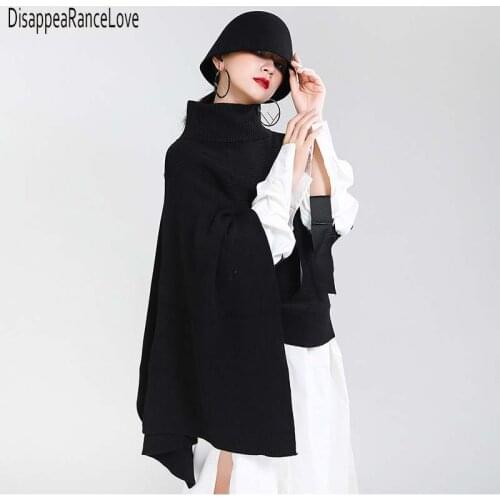 2021 Batwing Tops Loose Autumn Women Pullover Turtleneck Sweater Black Knit Fashion Female Pull New Arrival Irregular Sweaters