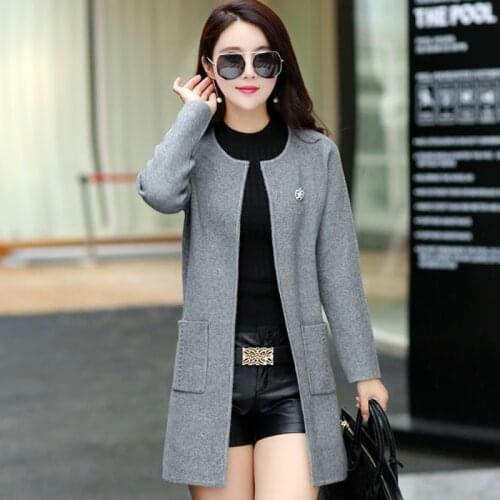 2021 Spring Autumn Women With Pocket Long sweater Coat Plus size O Neck Long Sleeve Knitwear Cardigan All-match Female Knit Tops