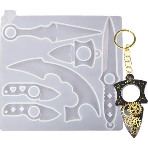 1Pc Knife Key Ring Silicone Molds Jewelry Mold UV Epoxy Resin Mold Key Chain Pendant Craft DIY Making Jewelry Mold Tool JU0077