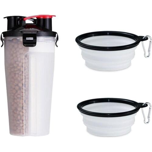 2 in 1 Pet Dog Bottle Pet Feeder Dog Water Bottle With Collapsible Folding Bowl Travel Outdoor Food Water Storage For Cat Dog