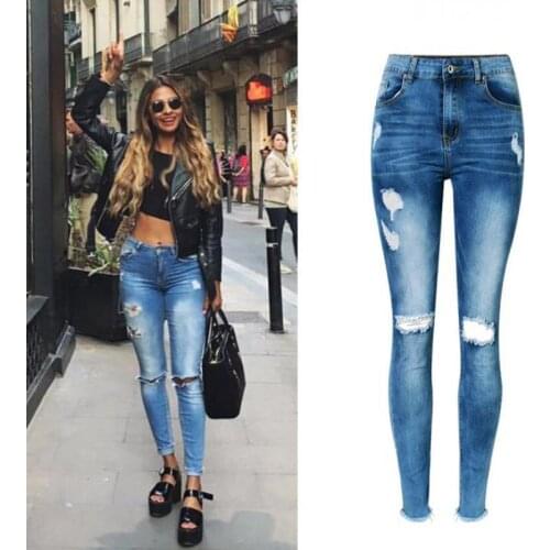 2021 Slim Jeans For Women Skinny High Waist Woman Denim Pencil Pants Stretch Slim Female Trousers Rregular Hole Pants