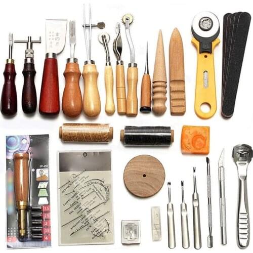 37PCS Professional Leather Craft Tools Kit Hand Sewing Stitching Punch Carving Work Saddle Leathercraft Accessories DIY Tool