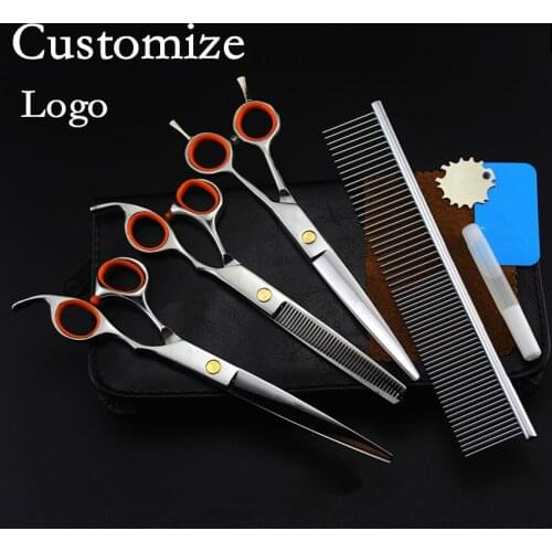 Customize 4 kits professional Pet 7 inch shears dog grooming hair scissors thinning cutting barber tools hairdressing scissors