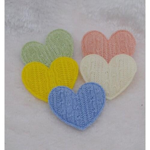 40Pcs/LOT 4.8*4.2CM Crochet Heart Padded Appliques For DIY Handmade Children Hair Clip Accessories Patches
