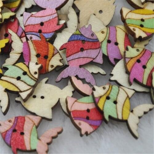 50 pcs Colorful fish Wood Buttons 27*19mm Sewing Craft Lots WB224