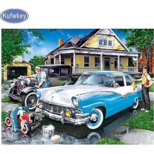 5D DIY Round Diamond Painting Full Square Drill car wash Diamond Embroidery Sale Landscape Cross Stitch Rhinestones Mosaic