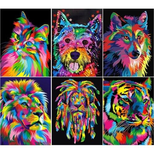 5D DIY Diamond Painting Animal Set Lion Tiger Cat Cross Stitch Kit Full Drill Embroidery Mosaic Art Picture Home Decor Gift