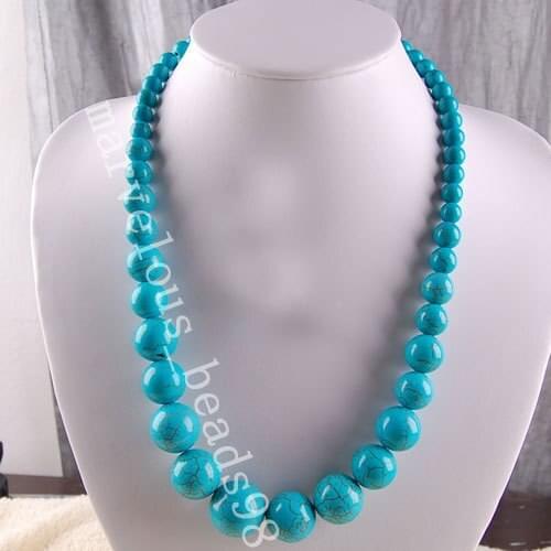 Free Shipping Beautiful jewelry Blue Howlite Round Beads Necklace E2180
