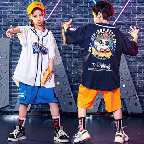 Kids Hip Hop Stage Clothing Cardigan T Shirt Baseball Jersey Tops Streetwear Casual Shorts For Girls Boys Dance Costume Clothes