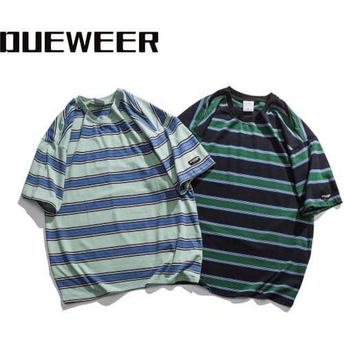 Dueweer Men Women T-shirts Tops Tees Japanese Retro Stripe Harajuku Short Sleeve Summer Streetwear Hip Hop T-shirt