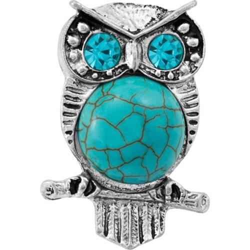 FYSL 10 Pcs Silver Plated Wisdom Owl Shape Green Turquoises Stone Resizable Finger Ring with Rhinestone Jewelry